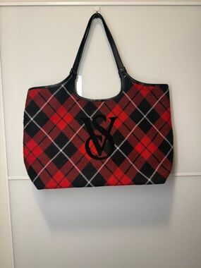 Victoria Secret Plaid Red & Black Tote Bag